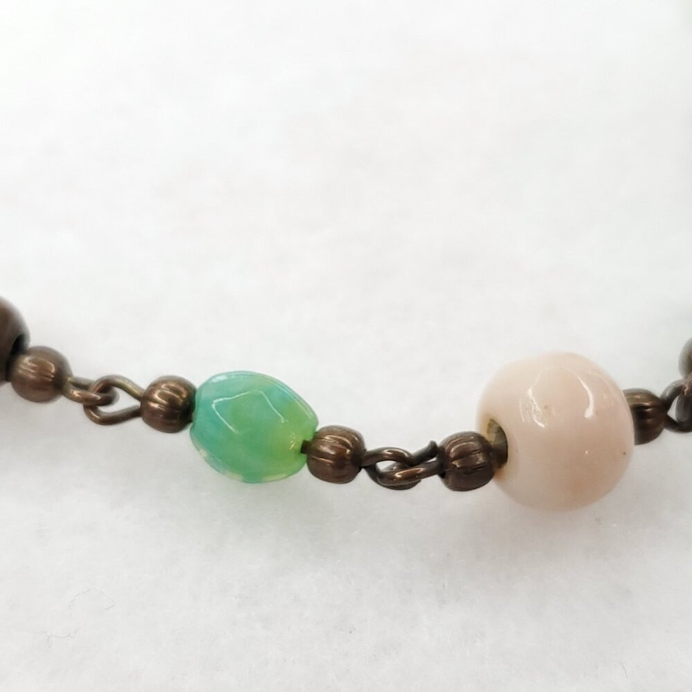 Vintage Beaded Necklace Glass Stone Brown Green Long Boho Southwestern 38" - Picture 5 of 7